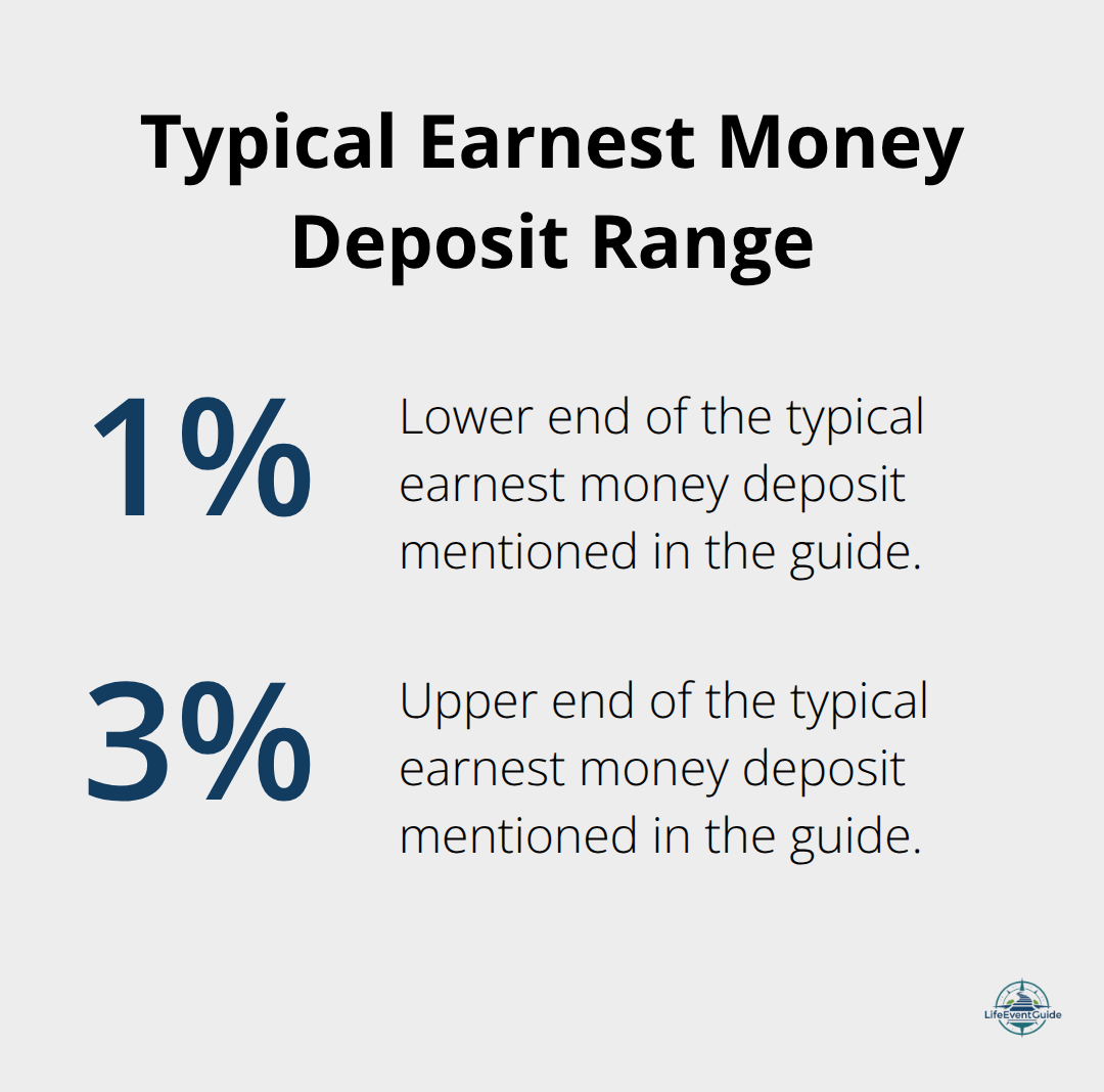Infographic showing typical earnest money deposit percentages for U.S. home purchases