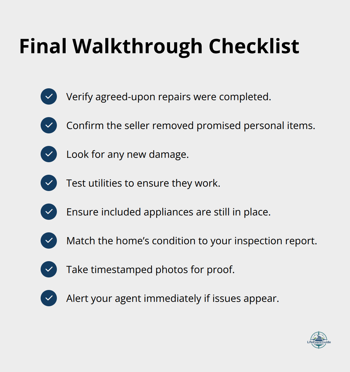 Quick checklist for a final home walkthrough before closing in the U.S. - home buying timeline