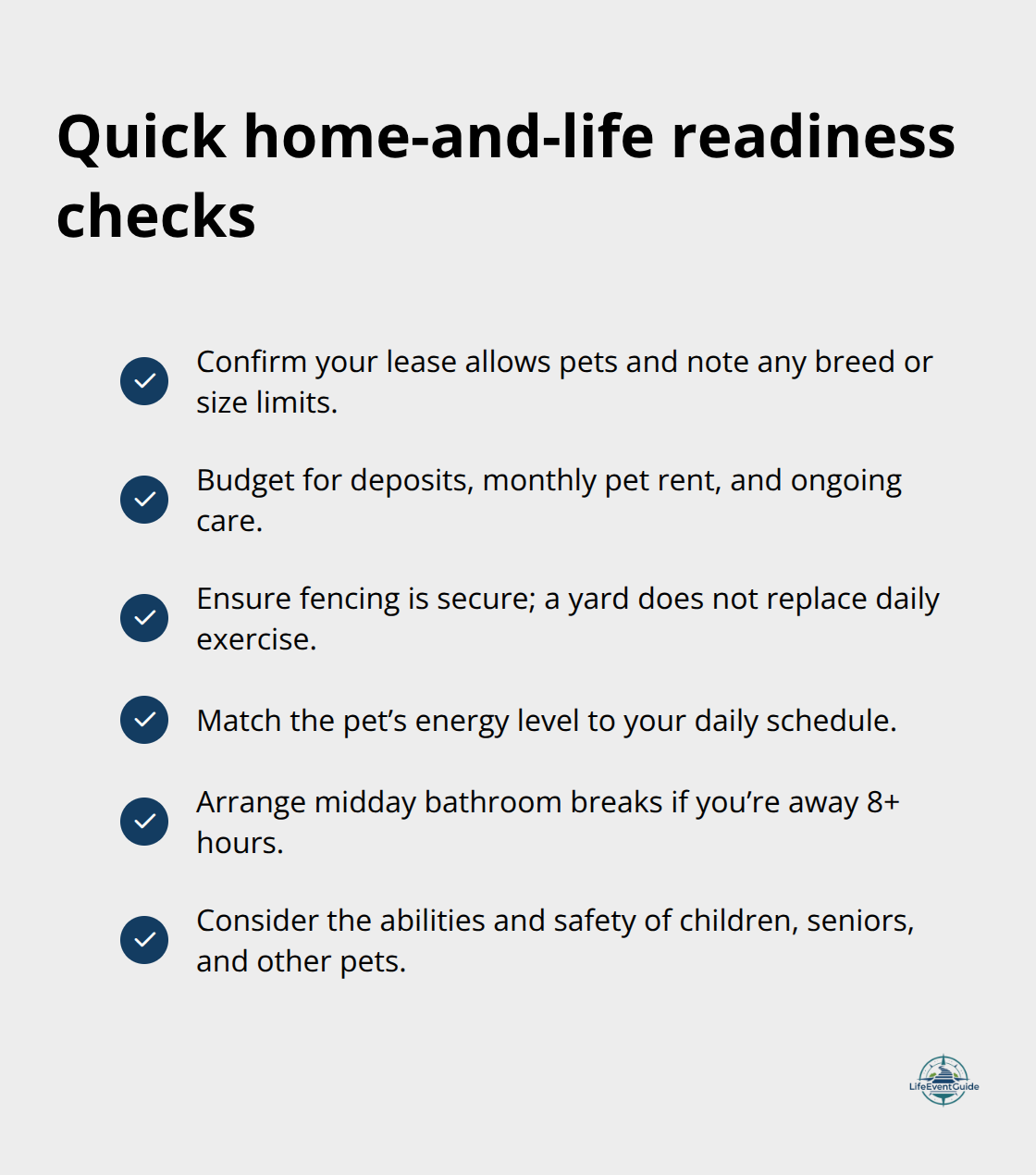 Checklist of key readiness factors before adopting a pet in the U.S. - home readiness for pet