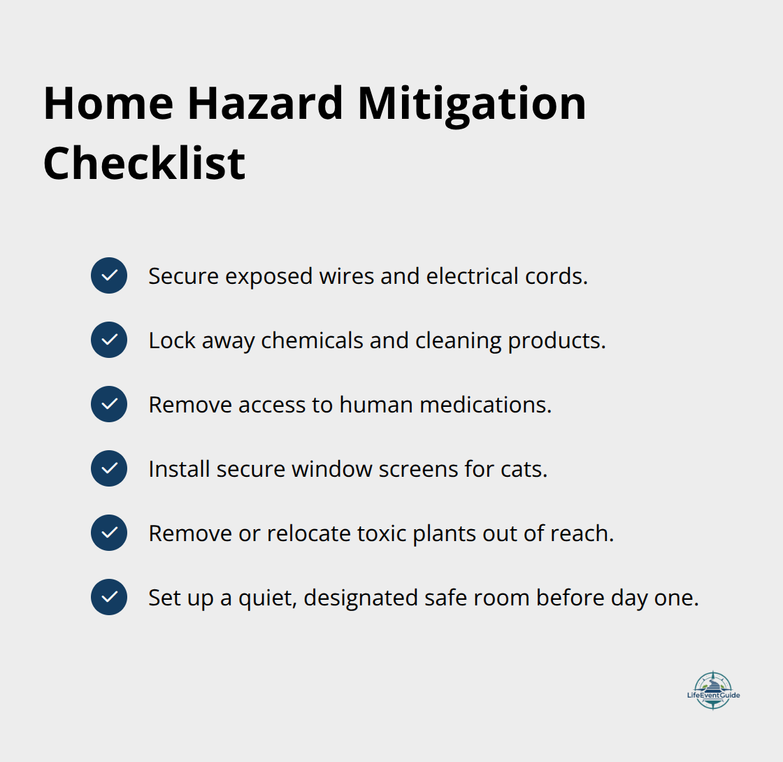Checklist of key actions to remove pet hazards before arrival - introducing pet to home