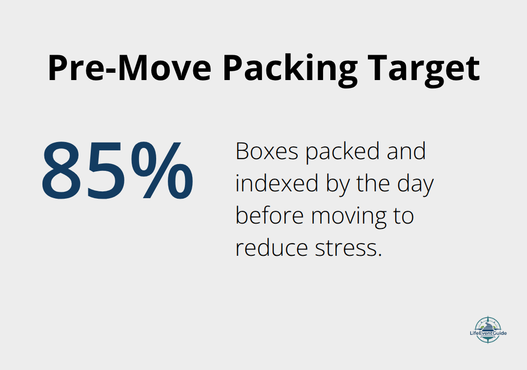 Percentage goal for packing progress before moving day. - moving day checklist